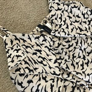 Silky Bird Print Dress w/ Pockets: Cream Medium